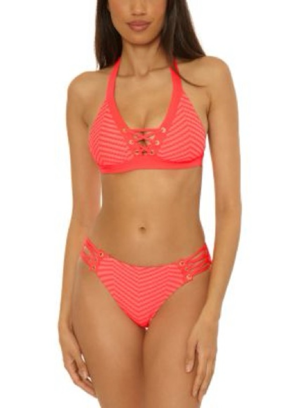 BECCA by Rebecca Virtue Chevron Lace-Up Halter Bikini Set Size M